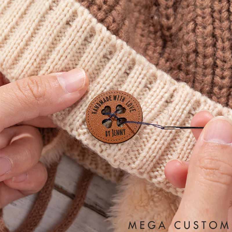 Personalized Handmade with Love Leather Button Set of 10 Clothing Hat Labels with Engraved Name Birthday Gift for Knitting Crocheting Lovers