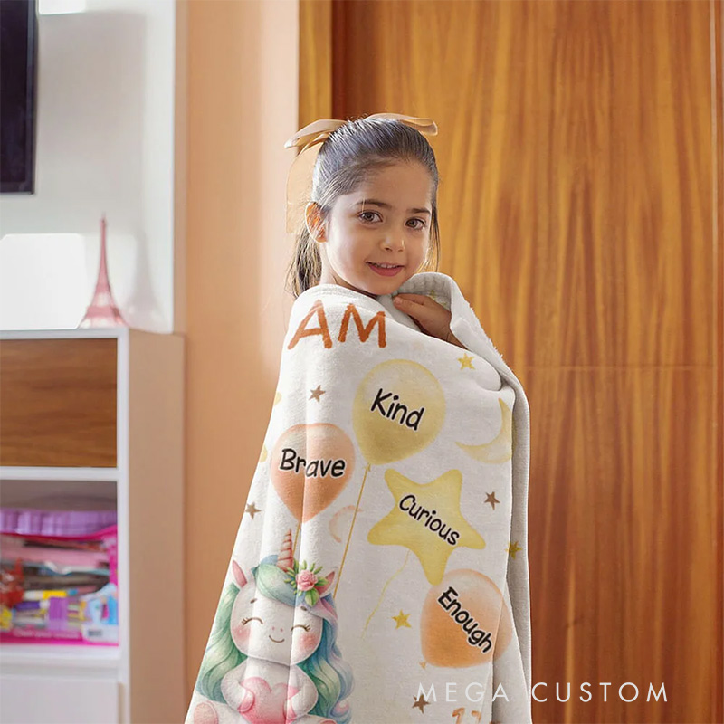 Personalized Cute Lion Elephant Animal Soft Throw Blanket with Name and Positive Affirmations Birthday Baby Shower Gift Religious Gift for Kids