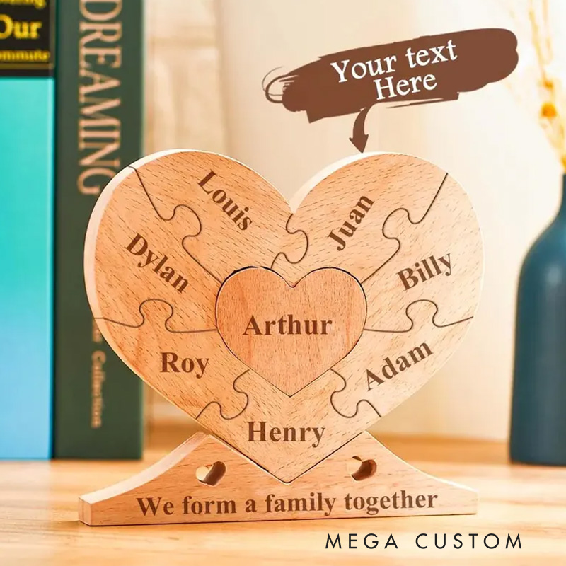 Personalized Wooden Heart Family Unity Puzzle Plaque Custom Engraved Wooden Heart Puzzle Family Name Decor Home Decoration New Home Housewarming Gift