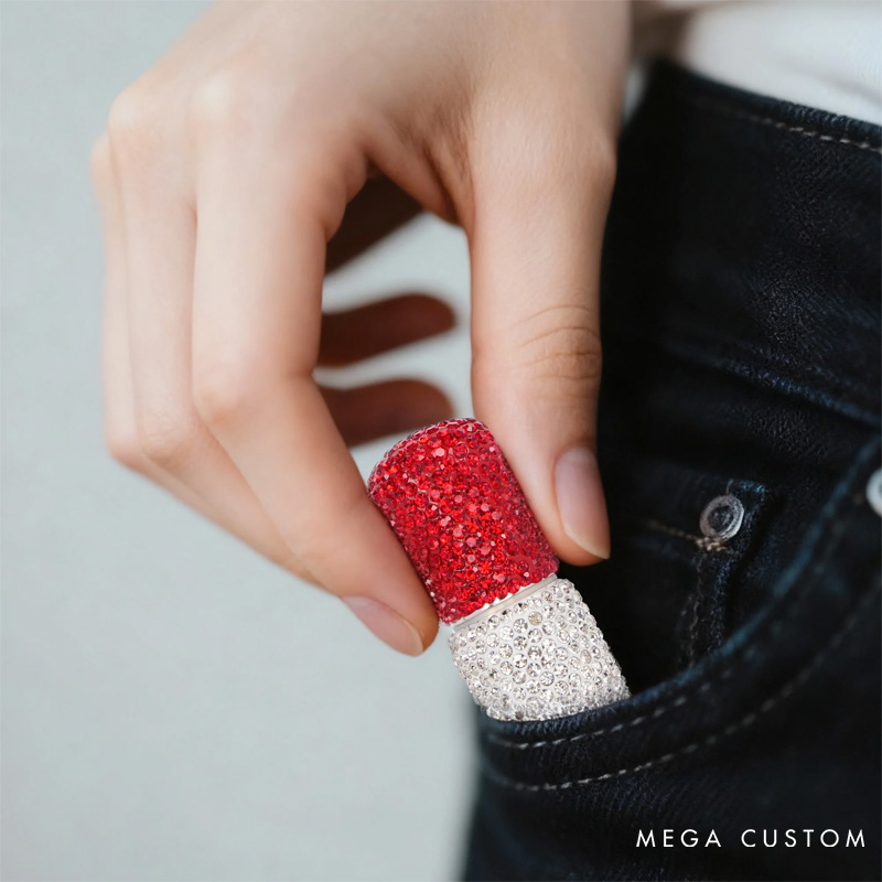 Personalized Glitter Rhinestone Capsule Shape Pill Storage Keychain with Initial Travel Use Birthday Gift for Women Medication Users