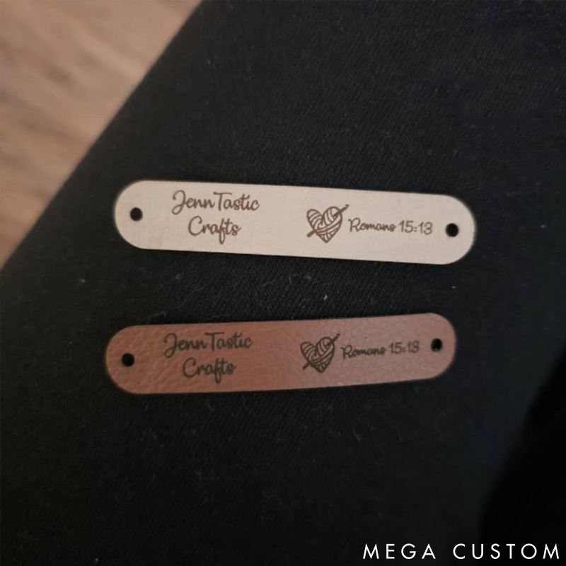 Personalized Set of 10 Faux Leather Labels for Knitted Handmade or Crochet with Custom Name and Snaps Gift for Knitting Crocheting Lovers