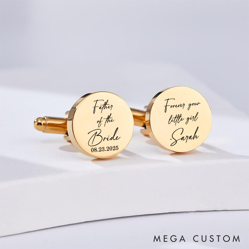 Personalized Father of the Bride Cufflinks Engraved  Steel Cufflinks for Bride Dad Wedding Favors Cufflink for Dad