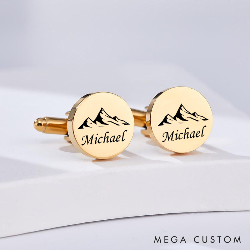 Personalized Engraved Mountain Design Cufflinks Custom Cufflinks for Groom Groomsman Wedding Bachelor Party Gift Cuff Link Best Man Gift