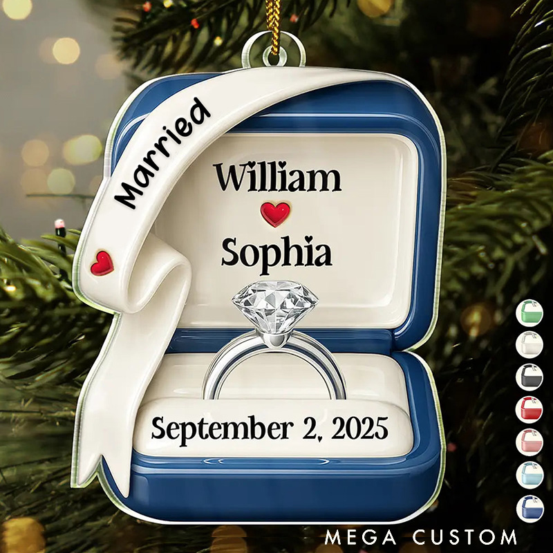 Personalized She Said Yes Engaged Married Ceramic Effect Ring Box Ornament For Just Married Newlyweds Couple Christmas Gift