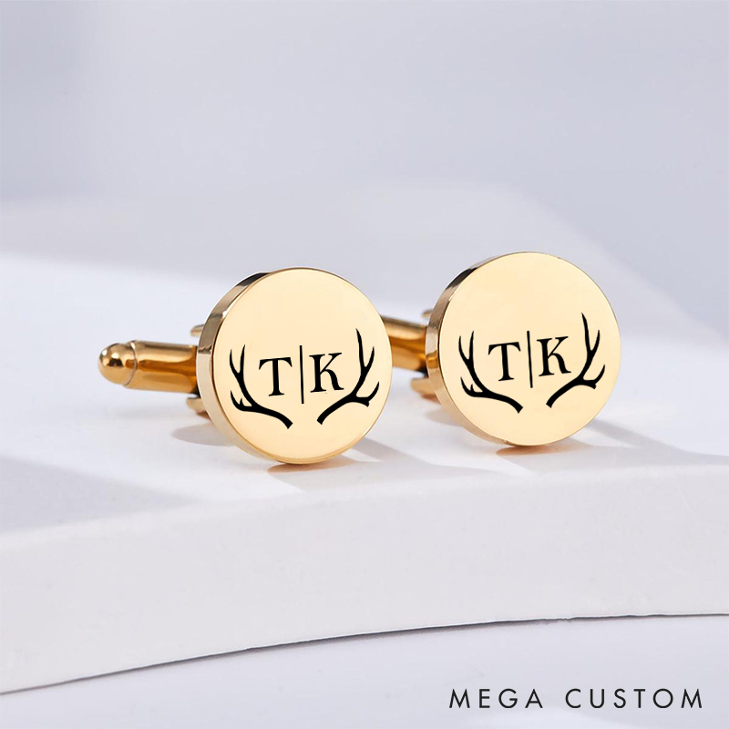 Personalized Engraved Antler Design Cufflinks Custom Wedding Party Gift Cufflink Groomsmen Groom Gift Bachelor Party Favors Cuff Link