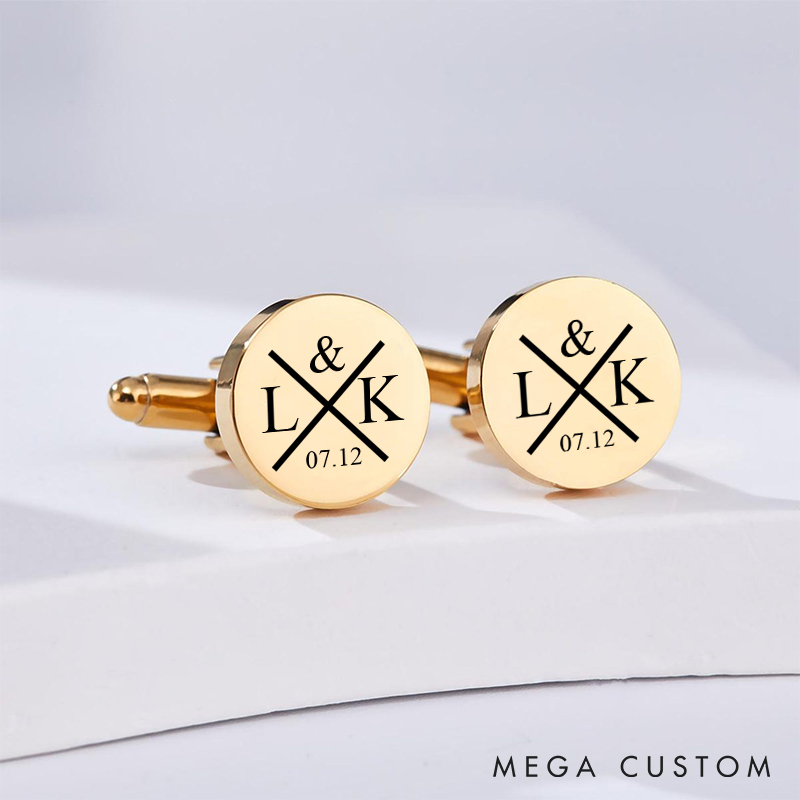 Personalized Monogram Wedding Cufflinks Custom Date and Initials Cufflinks for Husband Groom Gift Cufflinks Bachelor Party Gift for Him