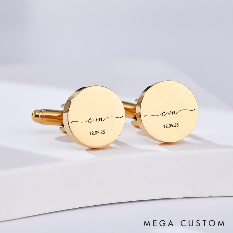 Personalized Minimalist Signature Cufflinks  with Initials and Dates Custom Mental Cufflinks for Husband Boyfriend Engraved Men's Cufflink