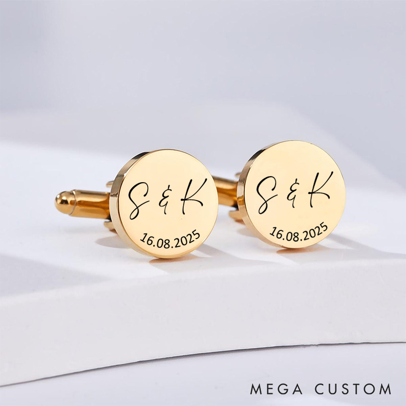 Personalized Elegant Initials and Date Cufflinks Perfect Wedding Keepsakes for Men Engraved Husband Boyfriend Cufflinks