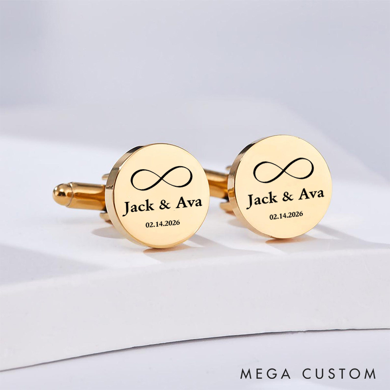 Personalized Infinity Symbol Cufflinks Custom Eternal Love Keepsakes Cufflinks for Men Husband Cufflinks with Couple Name