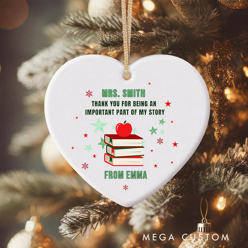 Personalized Teacher Christmas Ornament Thank You for Being an Important Part of My Story Apple Book Teacher Appreciation Ornament Gift