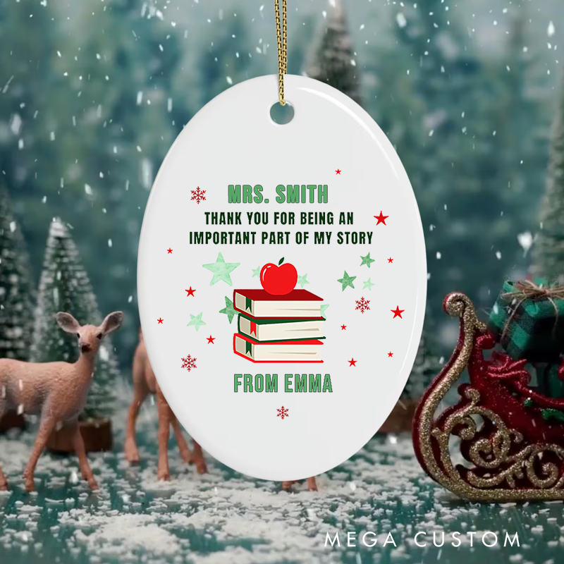 Personalized Teacher Christmas Ornament Thank You for Being an Important Part of My Story Apple Book Teacher Appreciation Ornament Gift