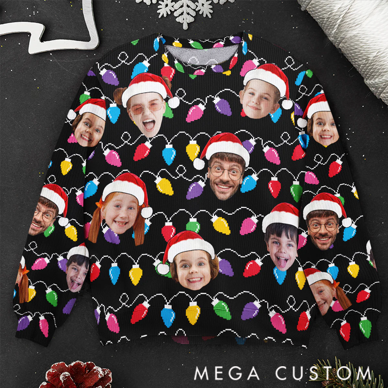 Personalized Photo Ugly Sweater Custom Face Christmas Family Silly Xmas Leds for Family