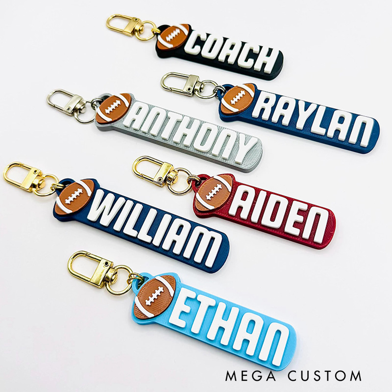 Personalized American Football 3D Printed Hard Plastic Keychains with Custom Your Name and Your Colors