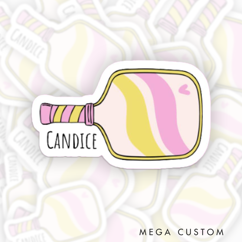 Personalized Pickleball Paddle Sticker with Custom Your Name for Laptop, Water Bottle