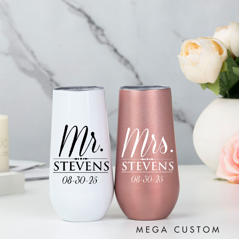 Personalized Mr and Mrs Champagne Tumbler for Wedding Couple