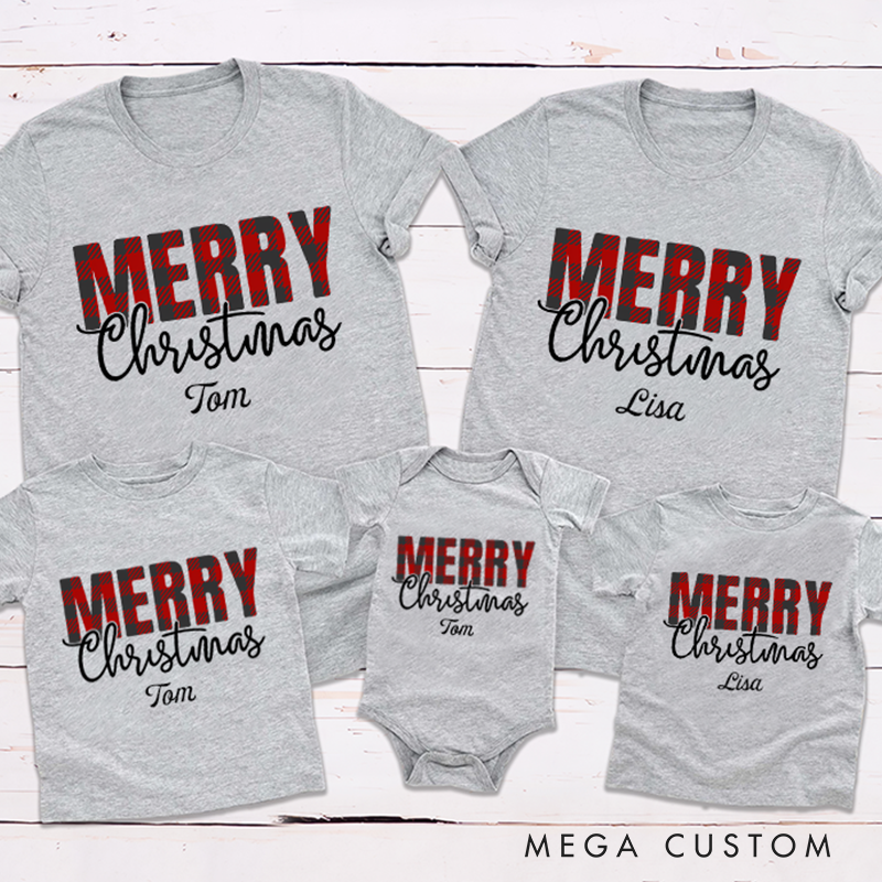 Personalized Buffalo Plaid Christmas Shirt Custon Name Christmas Family Matching T-Shirt