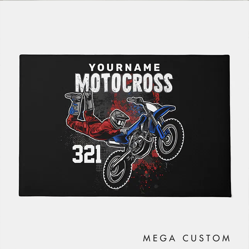 Personalized Freestyle Motocross Racing FMX Tricks Doormat Custom Name Door Mat Gifts