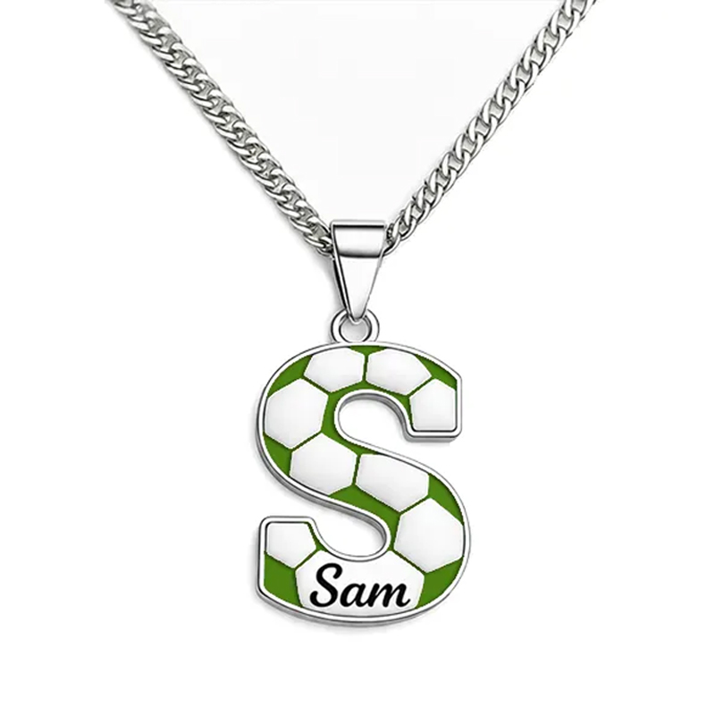 Personalized Soccer Necklace with Custom Initial and Name for Sports Fans