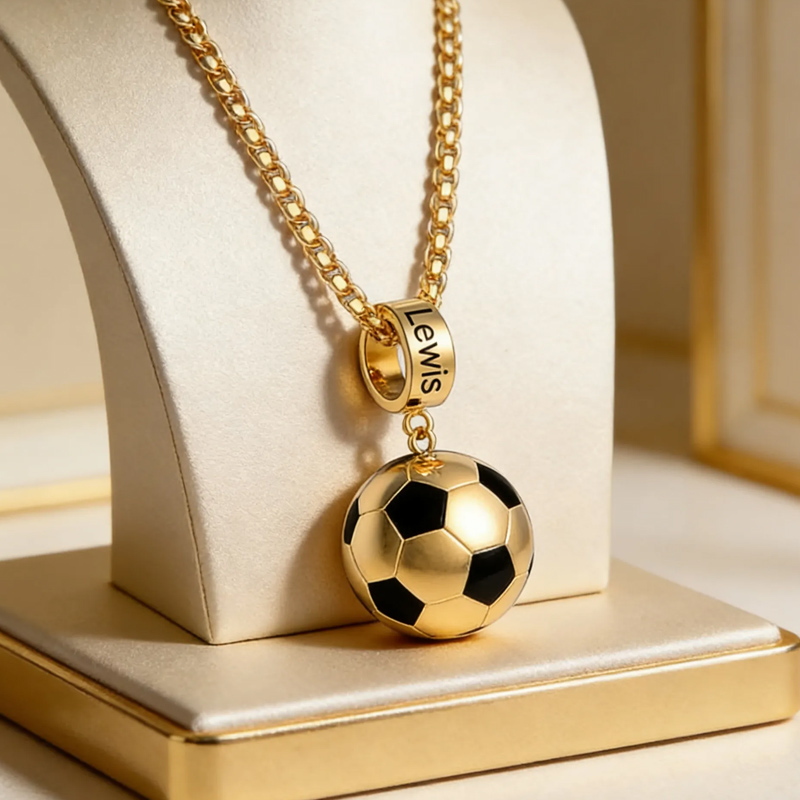 Personalized Soccer Ball Pendant Necklace with Custom Name for Sports Fans