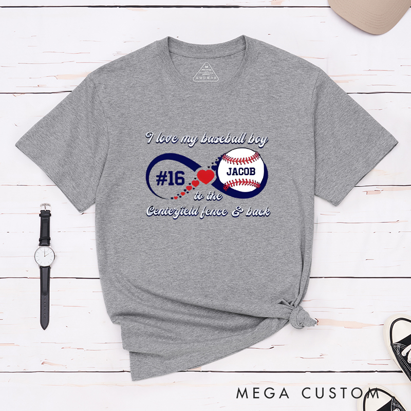 Personalized “I Love My Baseball Boy” T-Shirt with Custom Name and Number  