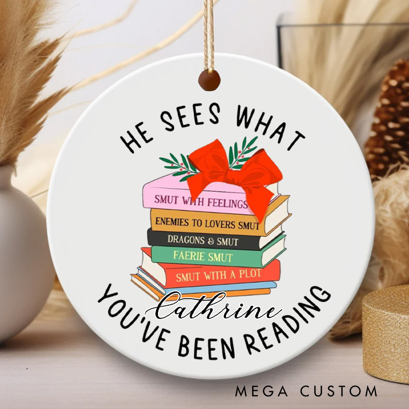 Personalized He Sees What You've Been Reading Christmas Ornament Custom 2025 TBR List Xmas Tree Decor for Book Lovers Gift 2025 Christmas Gift