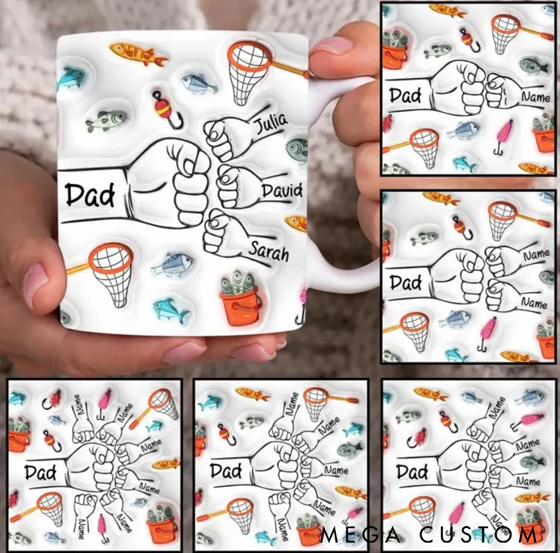 Personalized Fishing Mug Dad and Kids Names Mug Fishing Coffee Mug Perfect Gift for Fishing Families