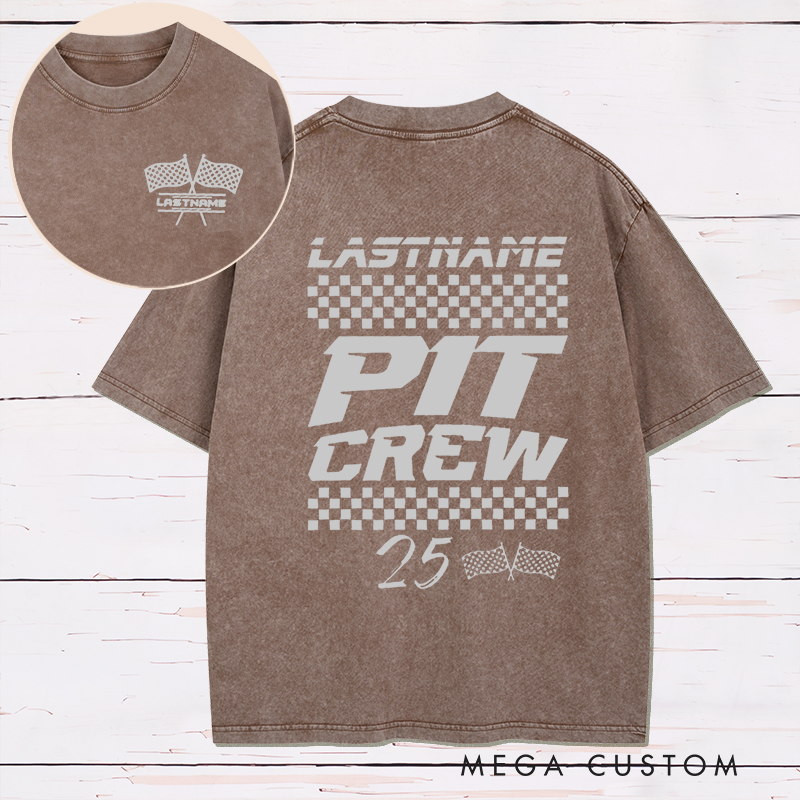 Personalized Racing Pit Crew Washed T‑Shirt Custom Name and Number Two‑Sided Race Team Shirt Family Support Crew Outfit