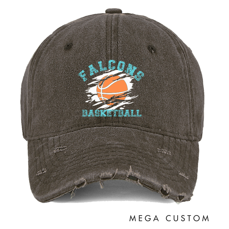 Personalized Distressed Basketball Cap with Custom Team Name Vintage Denim Look and Comfortable Fit