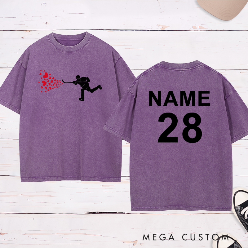 Personalized "Hockey with Heart" Washed T-Shirt with Custom Name
