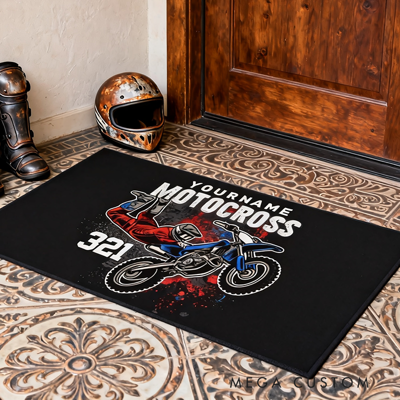 Personalized Freestyle Motocross Racing FMX Tricks Doormat Custom Name Door Mat Gifts