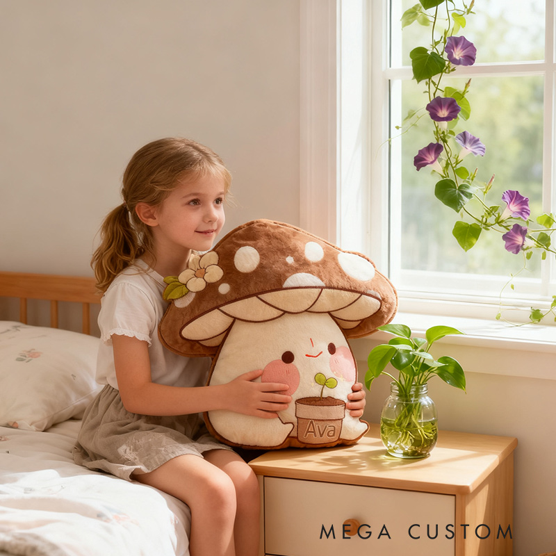 Personalized Garden Mushroom Pillow with Custom Name Graphic 3D Print Cute Garden Mushroom Pillow for Gardening Lovers