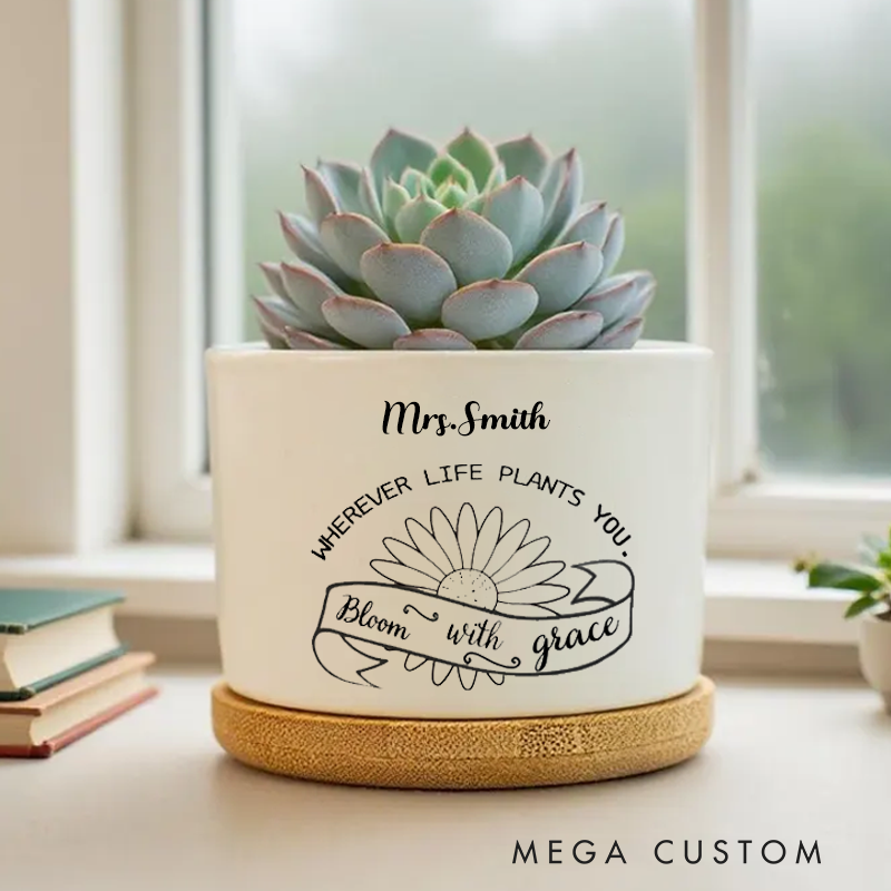 Personalised Inspiring Ceramic Plant Pot Custom Graduation Appreciation Gift for Teacher