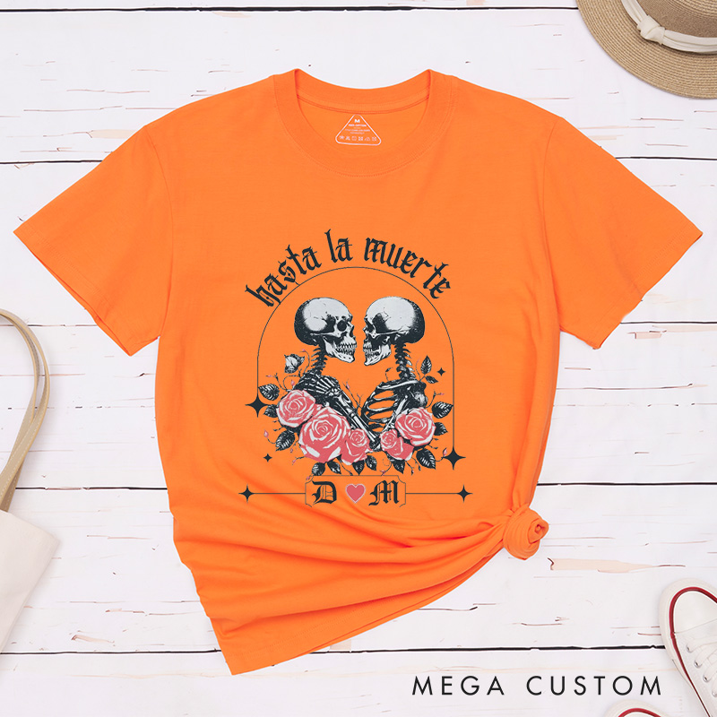 Personalized Skeleton Couple Halloween Matching T-Shirt Hasta La Muerte T-Shirt For Lovers