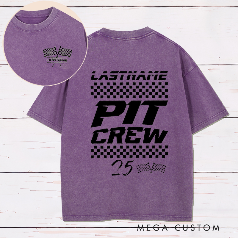 Personalized Racing Pit Crew Washed T‑Shirt Custom Name and Number Two‑Sided Race Team Shirt Family Support Crew Outfit