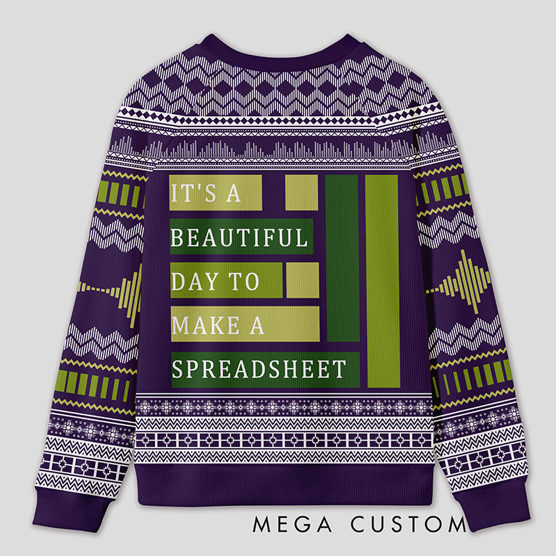 Personalized Spreadsheet Geek Humor Ugly Sweater Office Holiday Party Gift for Accounting Professionals