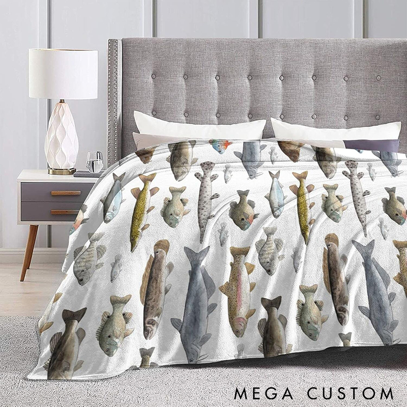 Personalized Fishing Blanket with Fish Species Design Custom Name  Soft and Cozy Throw for Fishermen Perfect Gift for Fishing Lover