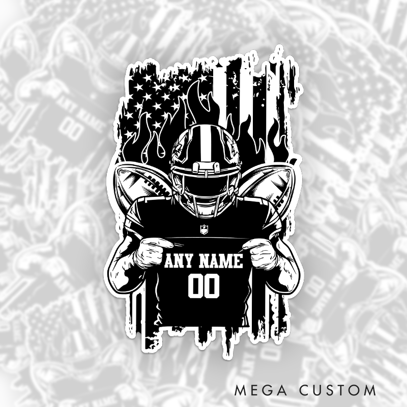 Personalized American Football Patriotic Design Sticker with Custom Name and Number