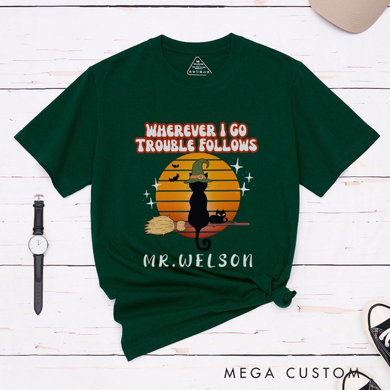 Personalized Where I Go Trouble Follows Retro Couple Halloween Matching Shirt 