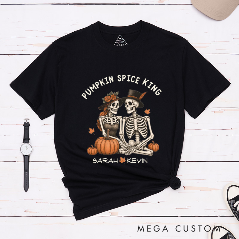 Personalized Gothic Skull Couple Halloween Matching T-Shirt Skeleton T-Shirt for Couple