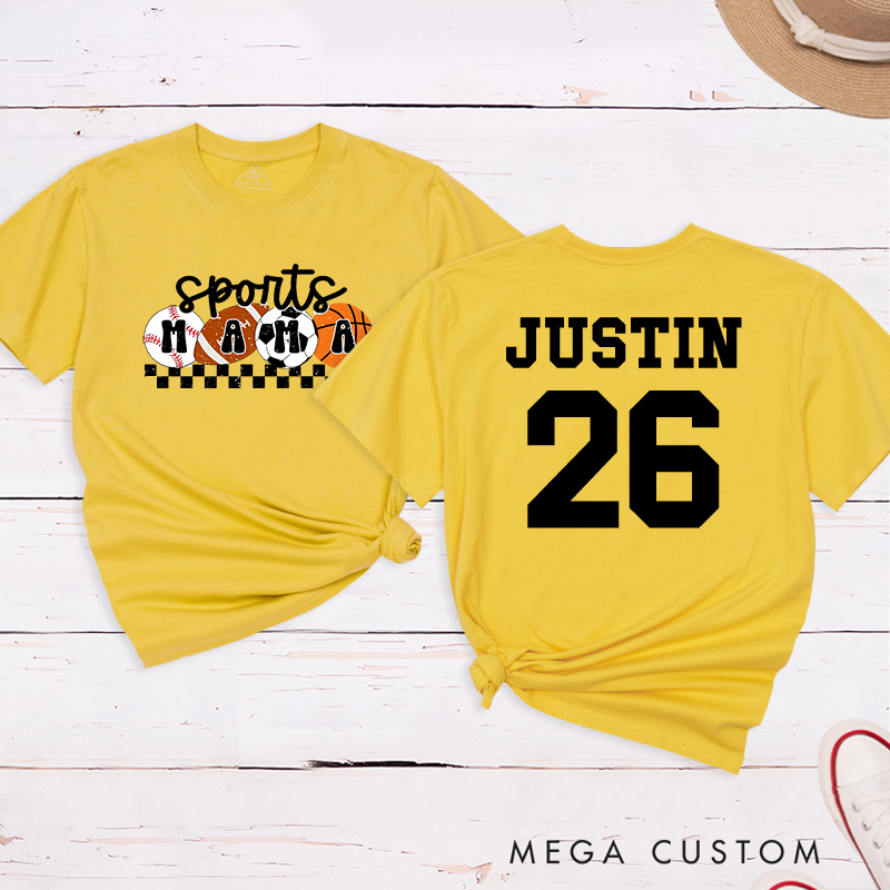 Personalized Sports Mama T-Shirt with Custom Name and Number