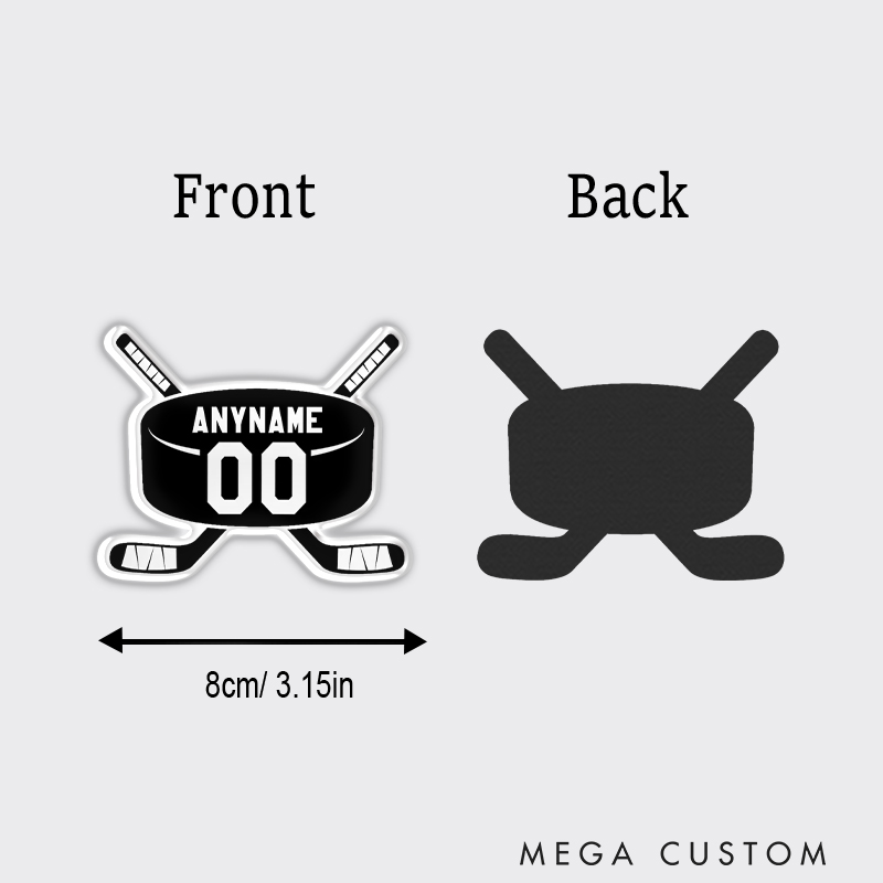 Personalized Hockey Fridge Magnet Featuring a Bold Puck and Sticks with Custom Name and Number