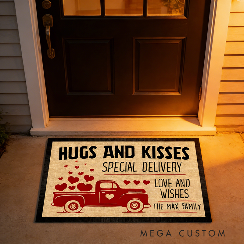 Personalized Hugs and Kisses Special Delivery Couple Doormat whith Car Design Unique Welcome Mat Gifts