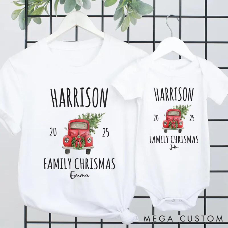 Personalized Vintage Truck Family Christmas Tees for a Cozy and Festive Holiday Celebration Matching Outfit