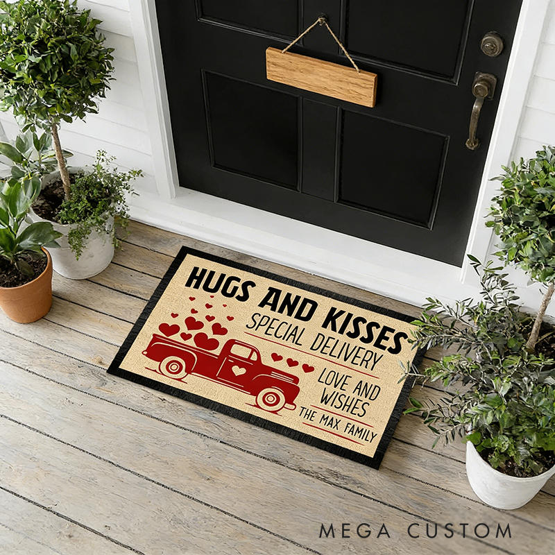 Personalized Hugs and Kisses Special Delivery Couple Doormat whith Car Design Unique Welcome Mat Gifts