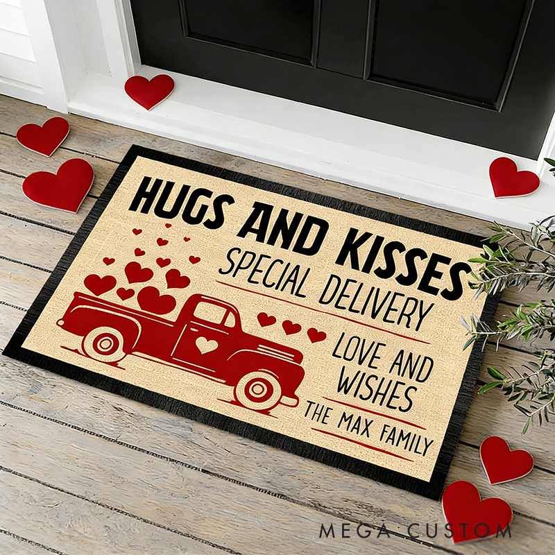 Personalized Hugs and Kisses Special Delivery Couple Doormat whith Car Design Unique Welcome Mat Gifts