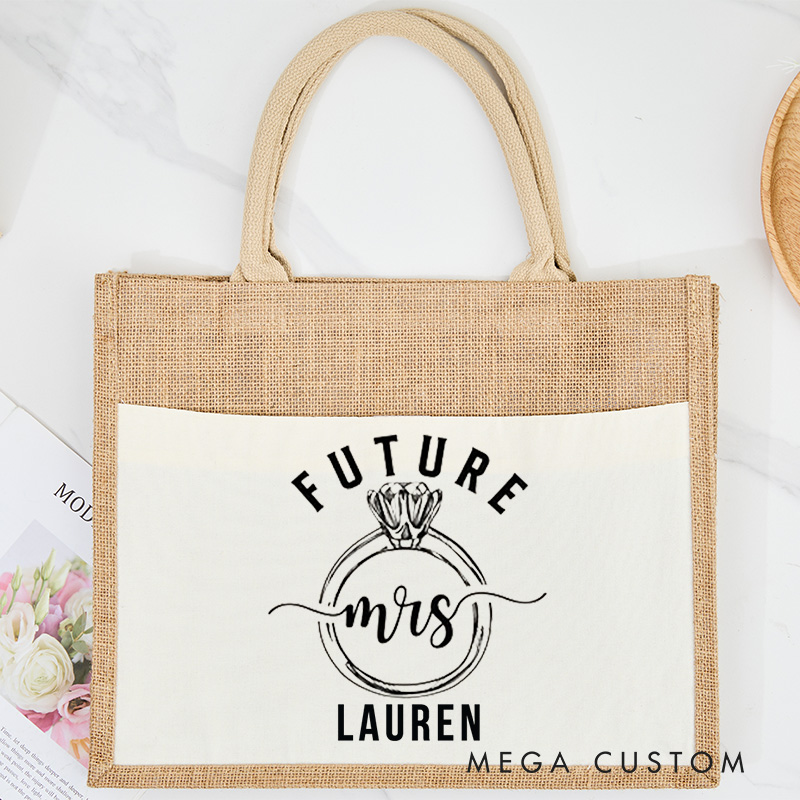 Personalized Future Mrs Ring Pattern Tote Bag for Fiancee