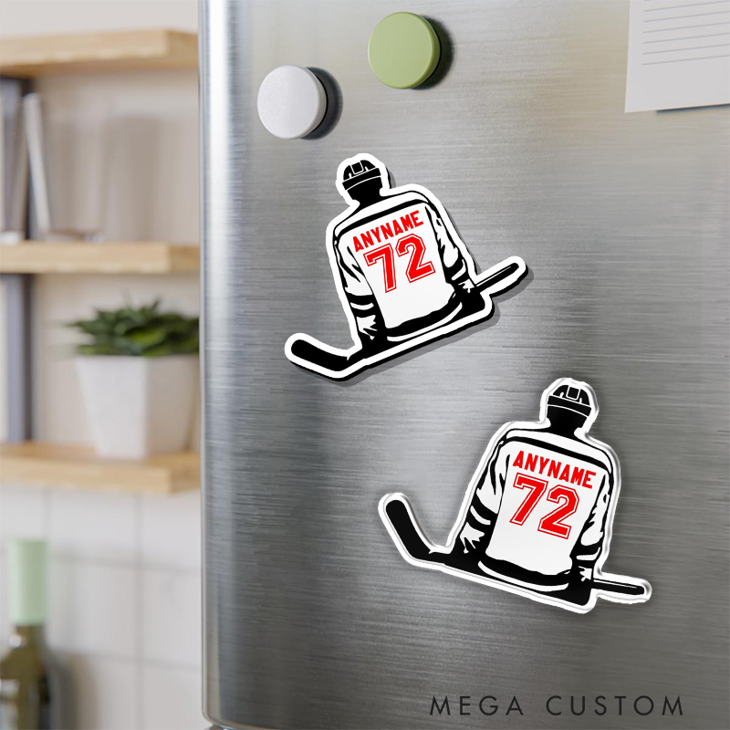 Personalized Ice Hockey Player Fridge Magnet with Name and Number Options