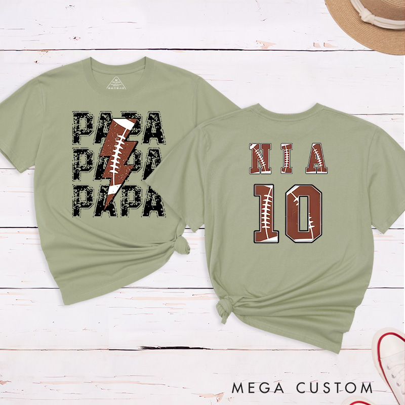 Personalized American Football and Rugby Papa T-Shirts with Custom Name and Number-The Perfect Gift for Dad or Grandpa