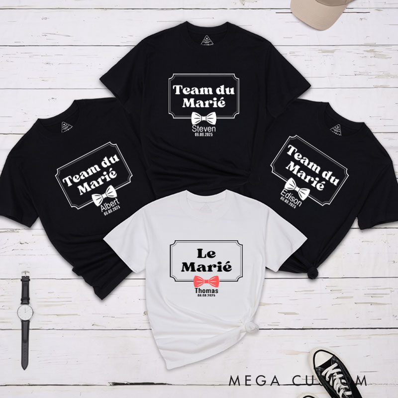 Personalized "Team Du Marié" And "Le Marié" Bachelor Party T-Shirt Set Elegant Bow Tie Designed Shirt for Groom Club Party Favor fops For Men
