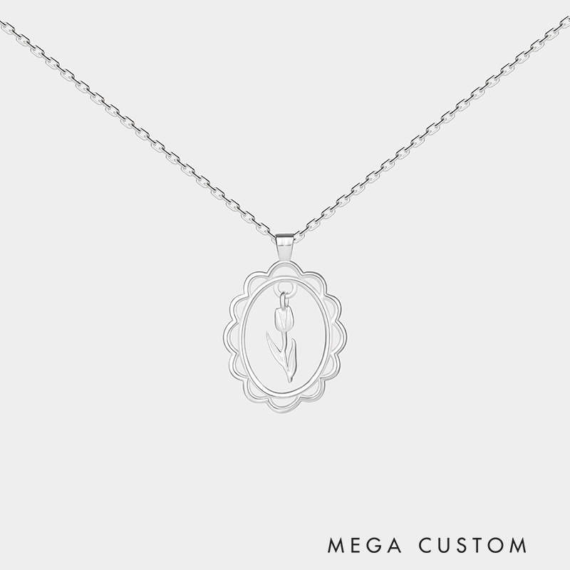 Personalized Custom Birth Flower Necklace 925 Sterling Silver Gold and Silver Two Tone Personalized Engraved Floral Pendant Meaningful Gift for Her 925 Sterling Silver Gifts for Her